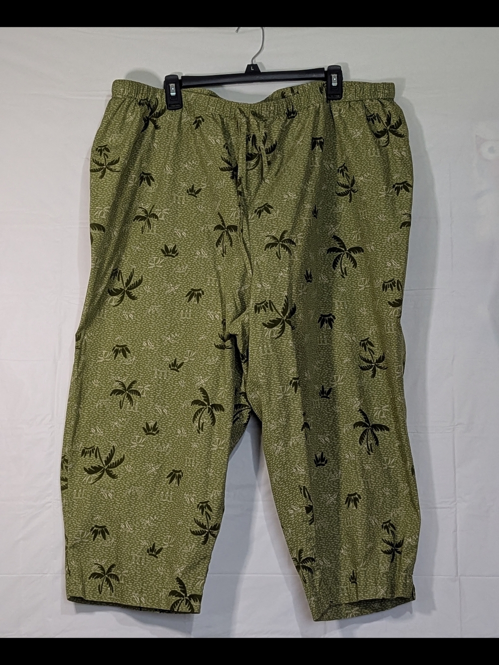 Liz & Me Capri Pants 2X 22/24 Green Tropical Palm Print Elastic Waist Cotton